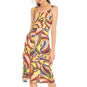 Farm Rio Multi Banana Linen Midi Dress Womens Medium